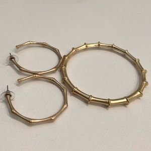 GIFT SET! Matte Gold Colored Bamboo Bangle Bracelet Hoop Earrings NWOT